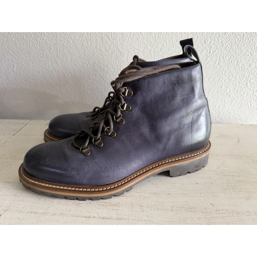 Massimo Matteo Italian Men's Ankle Boot Lace Up Navy Blue Gray‎ Size 8 M GUC